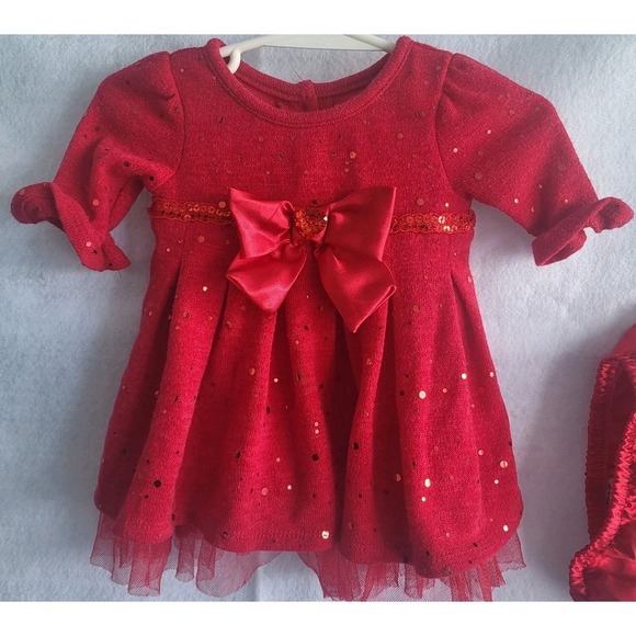 youngland baby doll newborn dress 3/6 red‎ sparkly with bow dressy - Picture 2 of 6